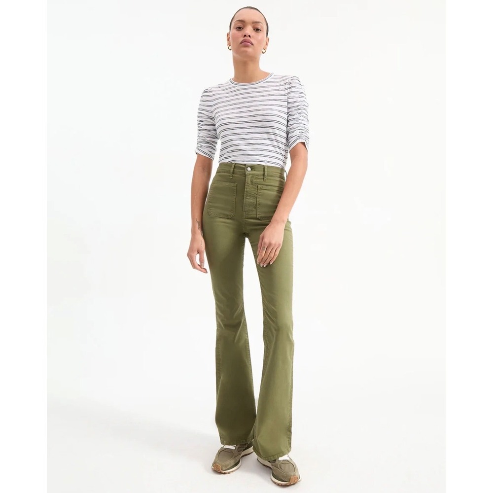 Veronica Beard | Beverly Flare Pants 26 Army Olive Green Patch-Pocket Twill $298
